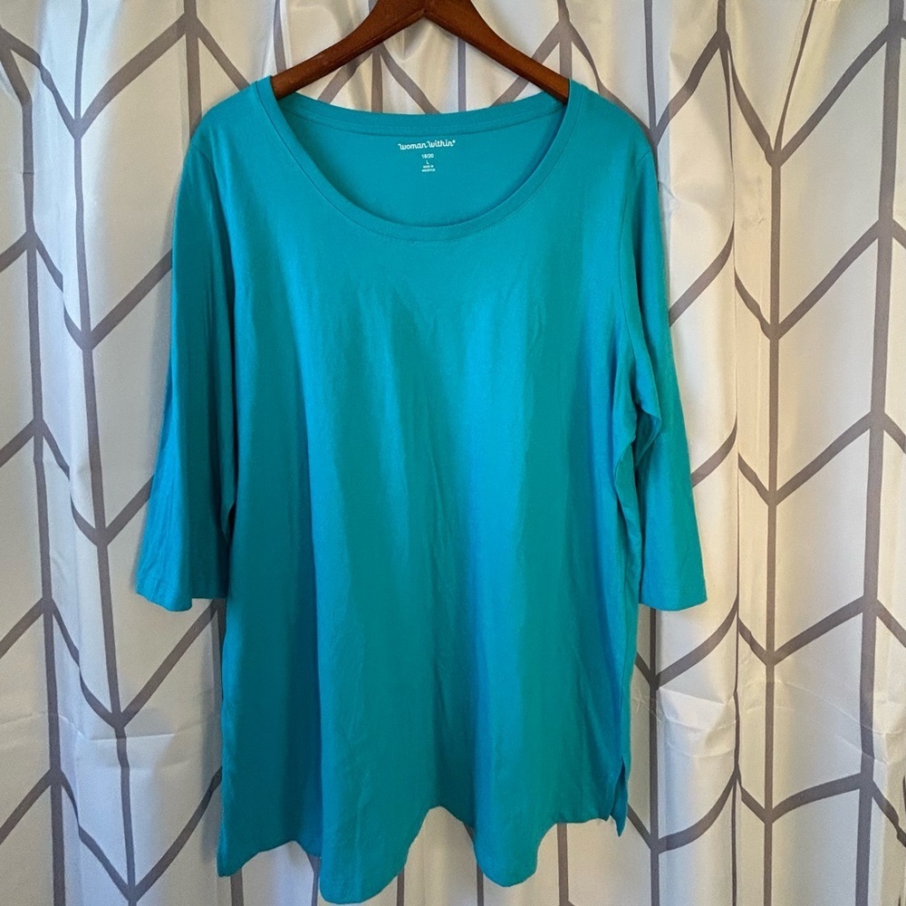 Woman Within Aqua 3/4 Sleeve Tunic